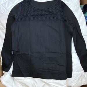 Women’s Black Long Sleeve Blouse Lace Yoke Detail Casual Lightweight Top Size M